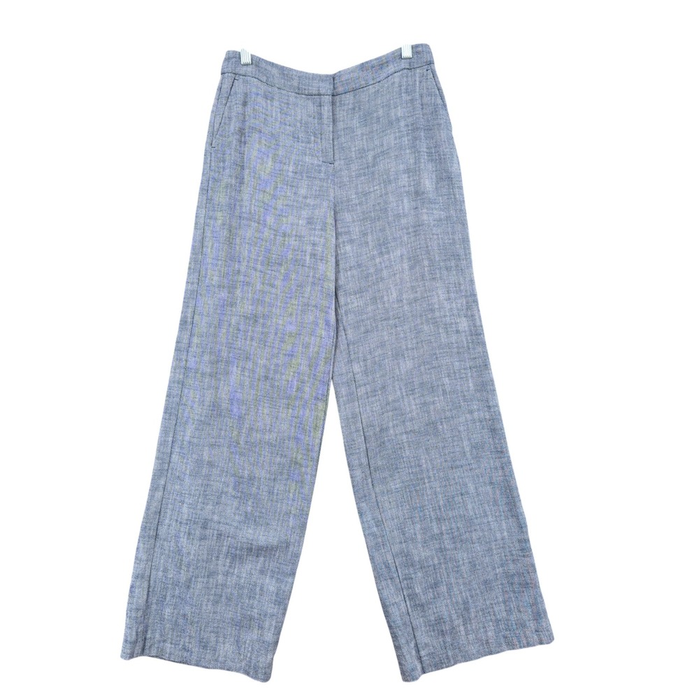 Zara Wide Leg Trousers Women S 100% Cotton Blue White Striped High Rise